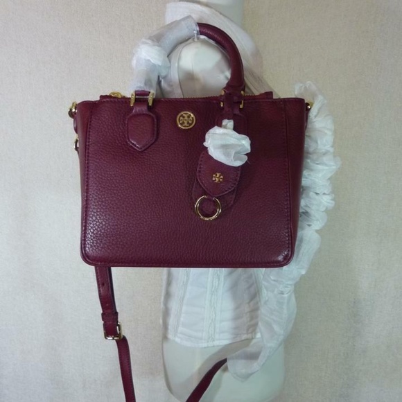 NEW Tory Burch Robinson Wine Red Pebbled Leather Mini Square Tote/Crossbody Bag - Picture 15 of 16
